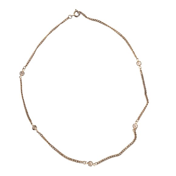 Minimalist Yellow Gold Vintage CZ Diamond Choker Layering Station Necklace - Picture 1 of 5